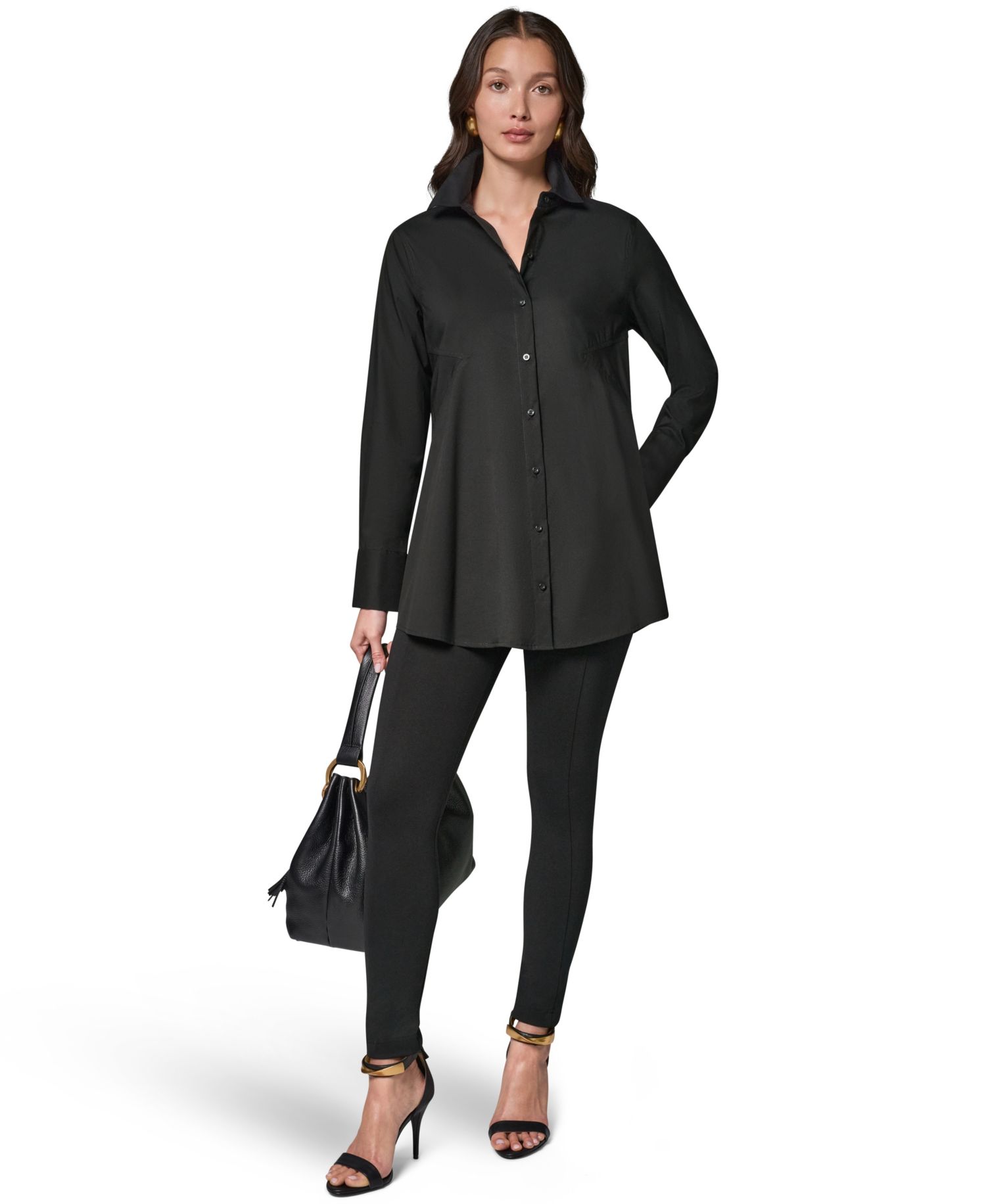 Women's A-Line Button-Down Poplin Tunic Top