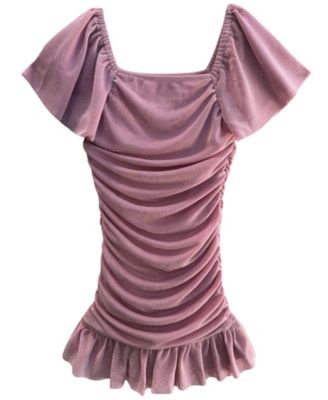 Girls’ 7-16 Short-Sleeve Ruched Glitter Knit Dress