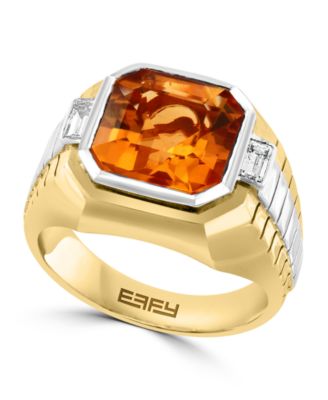 EFFY&reg; Men's Citrine (5-1/10 ct. t.w.) & White Topaz (1/10 ct. t.w.) Ring in Sterling Silver & 14k Gold-Plated Sterling Silver