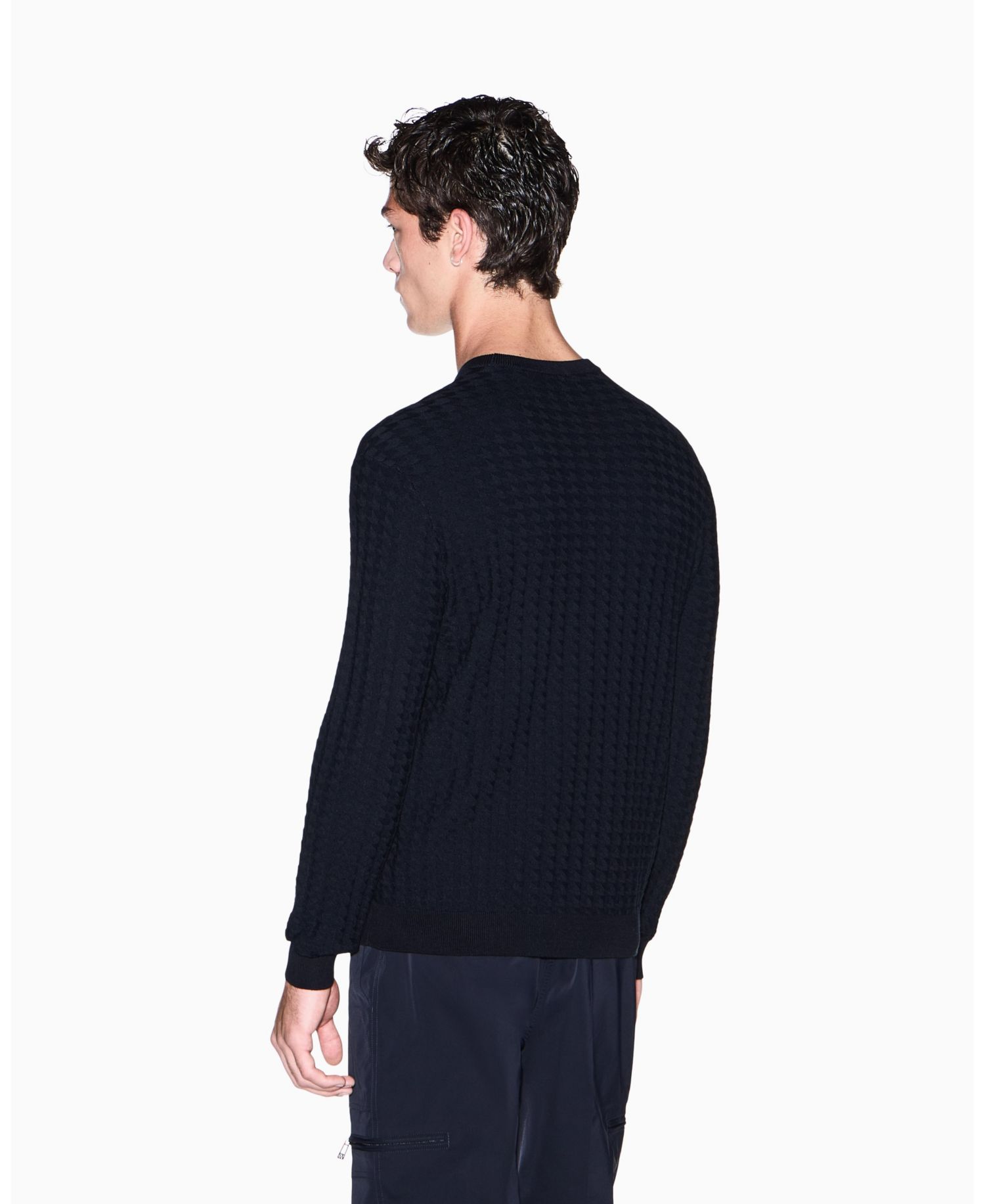 Men's Geometric Ribbed Viscose Crewneck Sweater