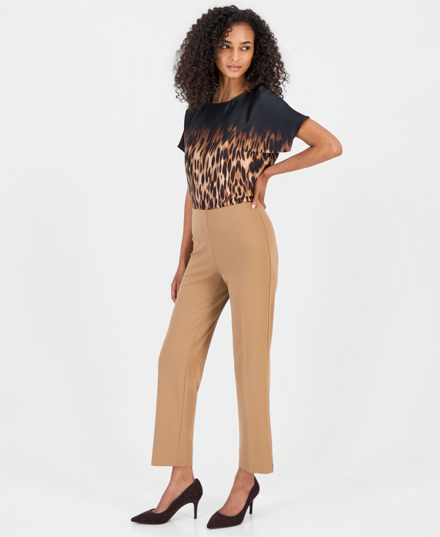 Women's Stretch Crepe Pull-On Hollywood Waist Straight Ankle Pants