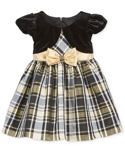 Bonnie Baby Baby Girls' Plaid Taffeta Dress with Faux Shrug