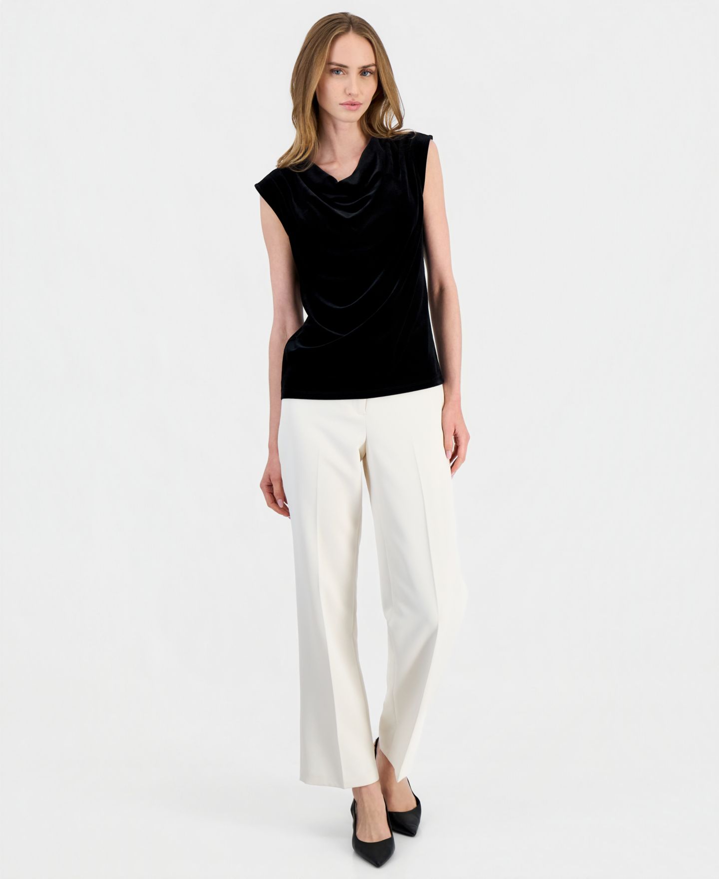 Женская блузка Anne Klein Velvet Cowl Neck Sleeveless Blouse, цвет: Чёрный — фото 3