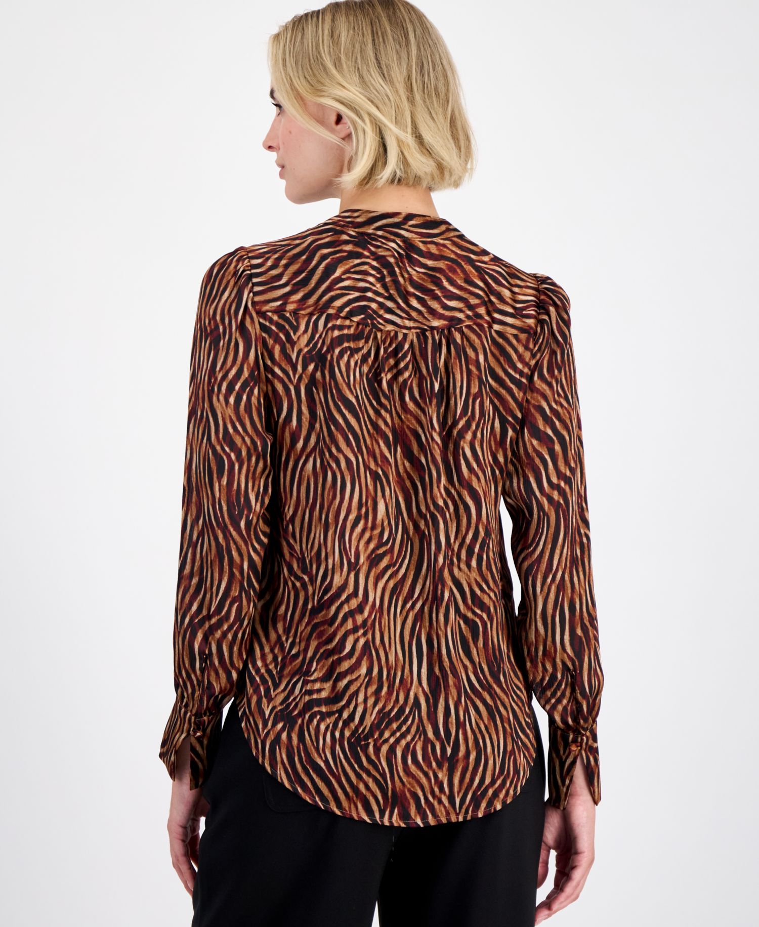 Women's Printed V-Neck Long-Sleeve Blouse