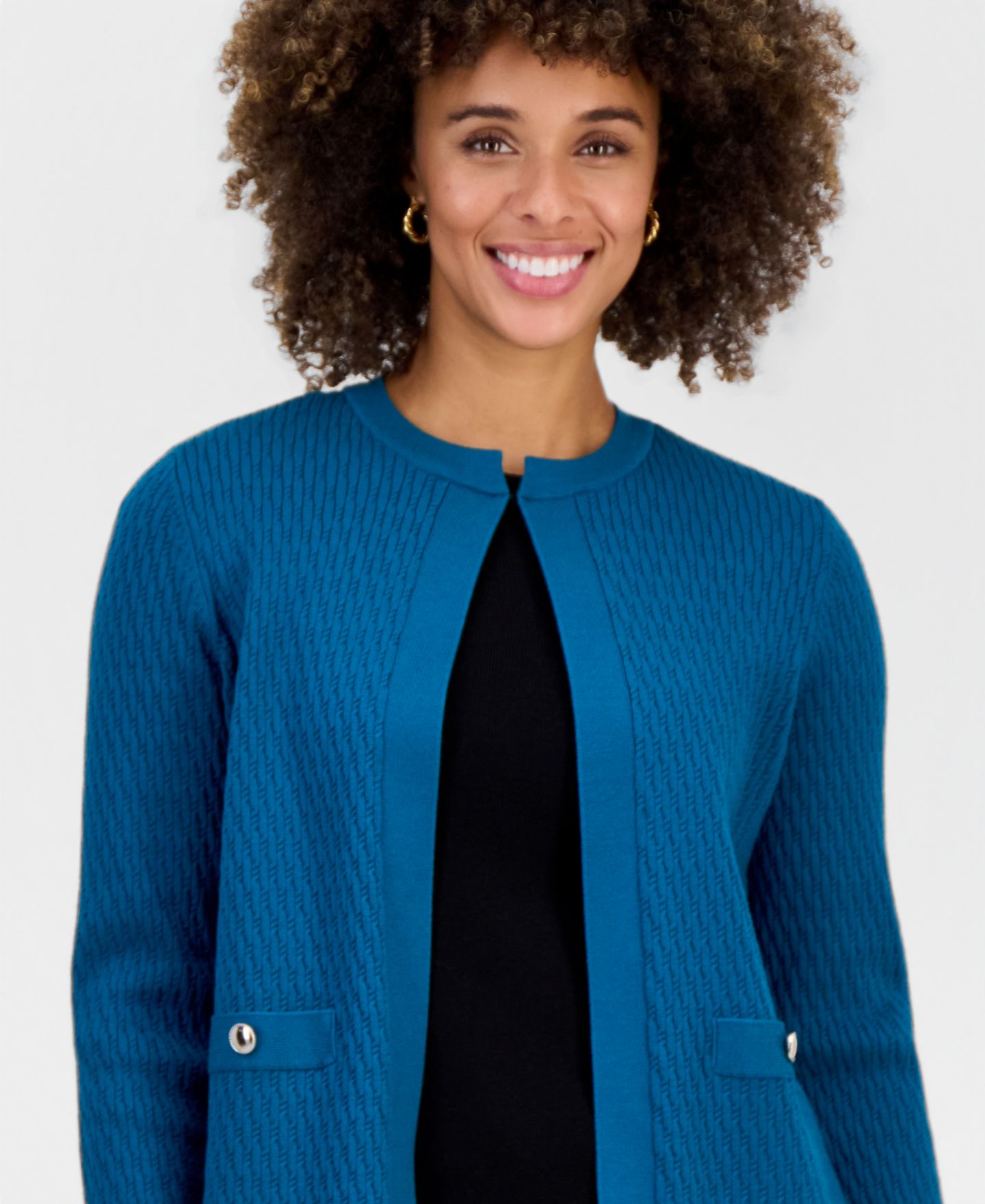 Женский кардиган Kasper Round-Neck Long-Sleeve Cardigan, цвет: Бирюзовый — фото 3