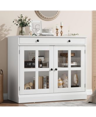 35.4 Inch Modern Sideboard Buffet with Glass Door and Drawer, Storage Cabinet for Kitchen and Dining Room