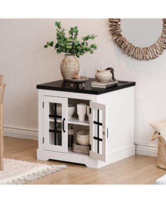 Buffet Cabinet with Glass Doors and Storage, Sideboard with Built-in Power Outlet, Ideal for Kitchen, Living Room, Coffee Bar, Pantry