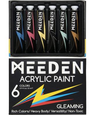 Glitter Acrylic Paint Medium, 6 Tubes 22milliliter High Viscosity Shimmer Paints, Art Craft Paints with Glitter, Iridescent Paints for Canvas
