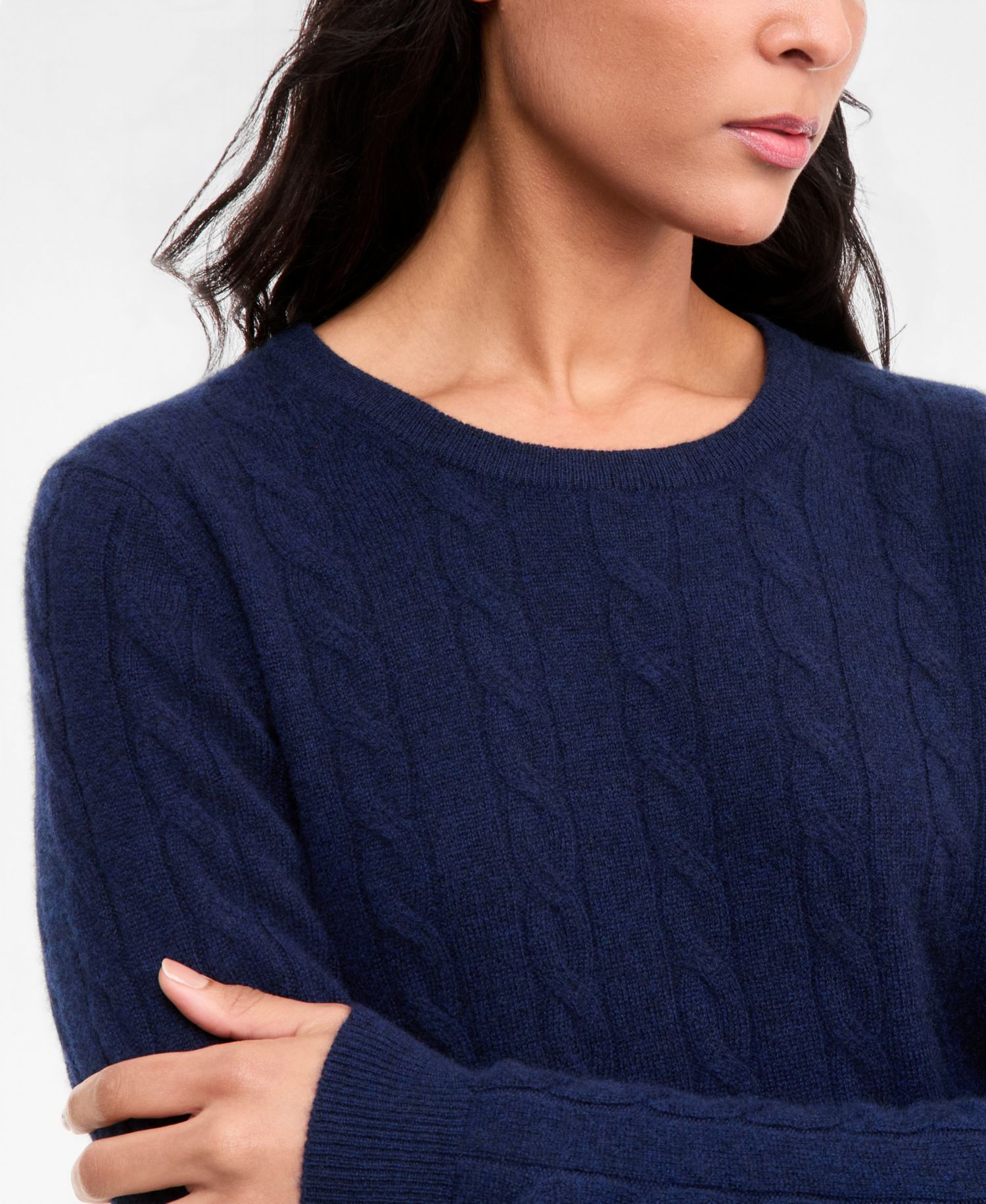 Petite Cable-Knit Crewneck 100% Cashmere Sweater