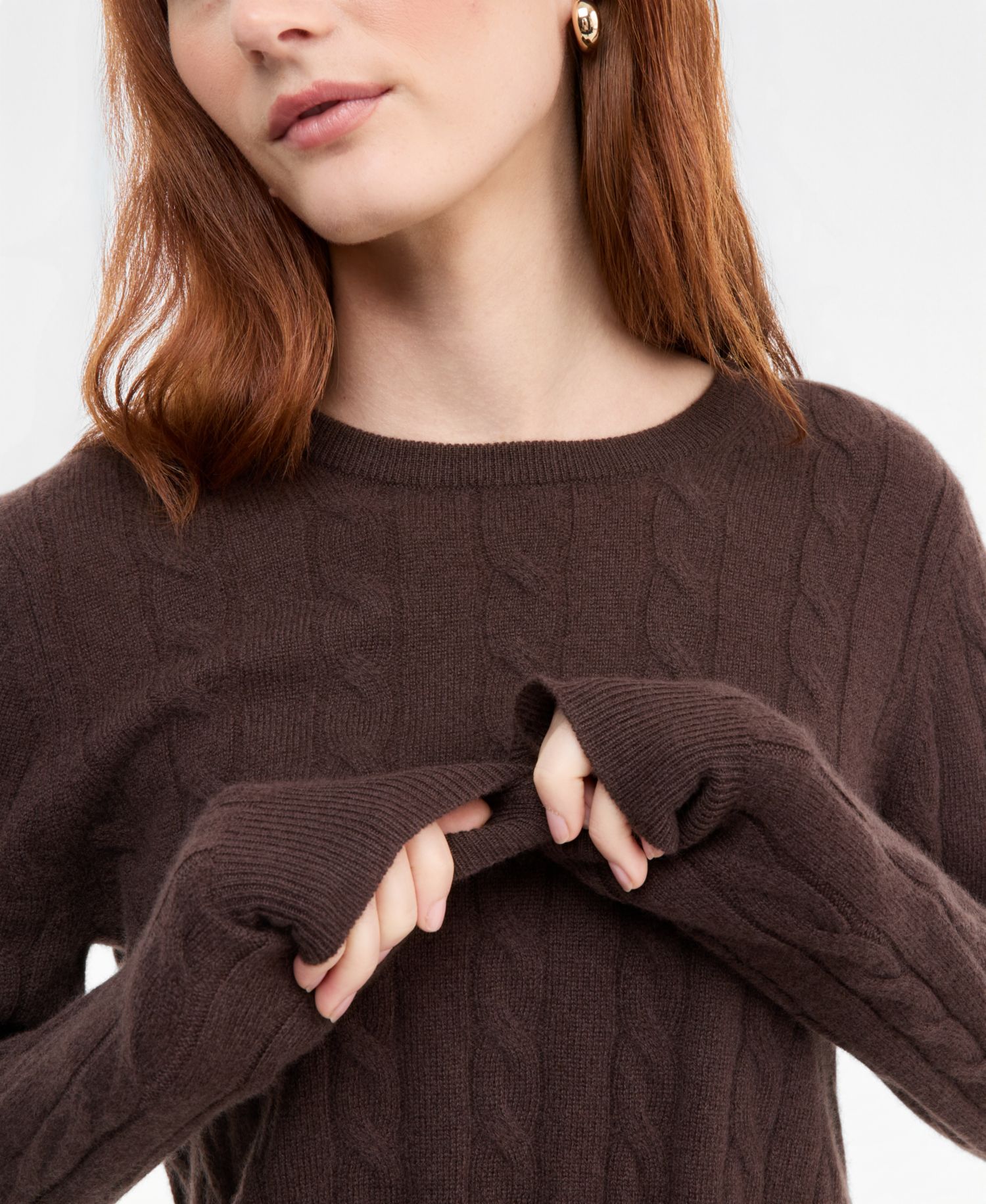 Petite Cable-Knit Crewneck 100% Cashmere Sweater