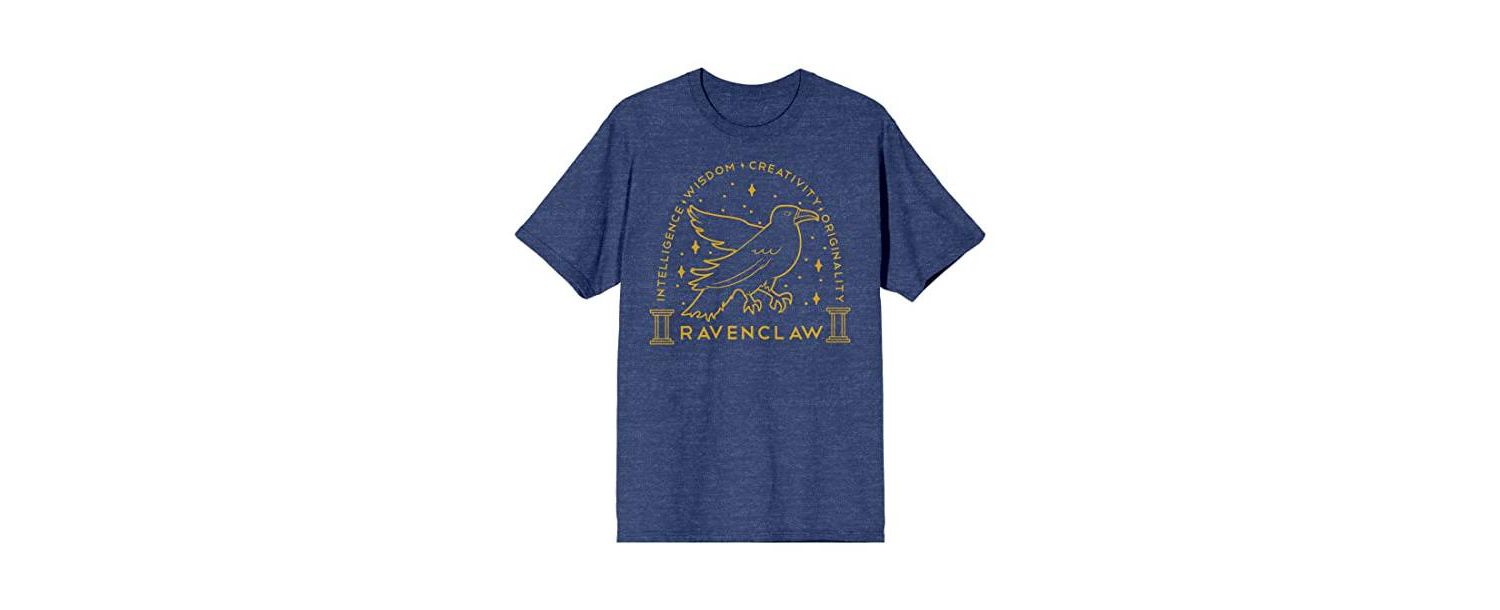 Men's Ravenclaw Crest Gold Line Art Navy Heather T-shirt-XXL