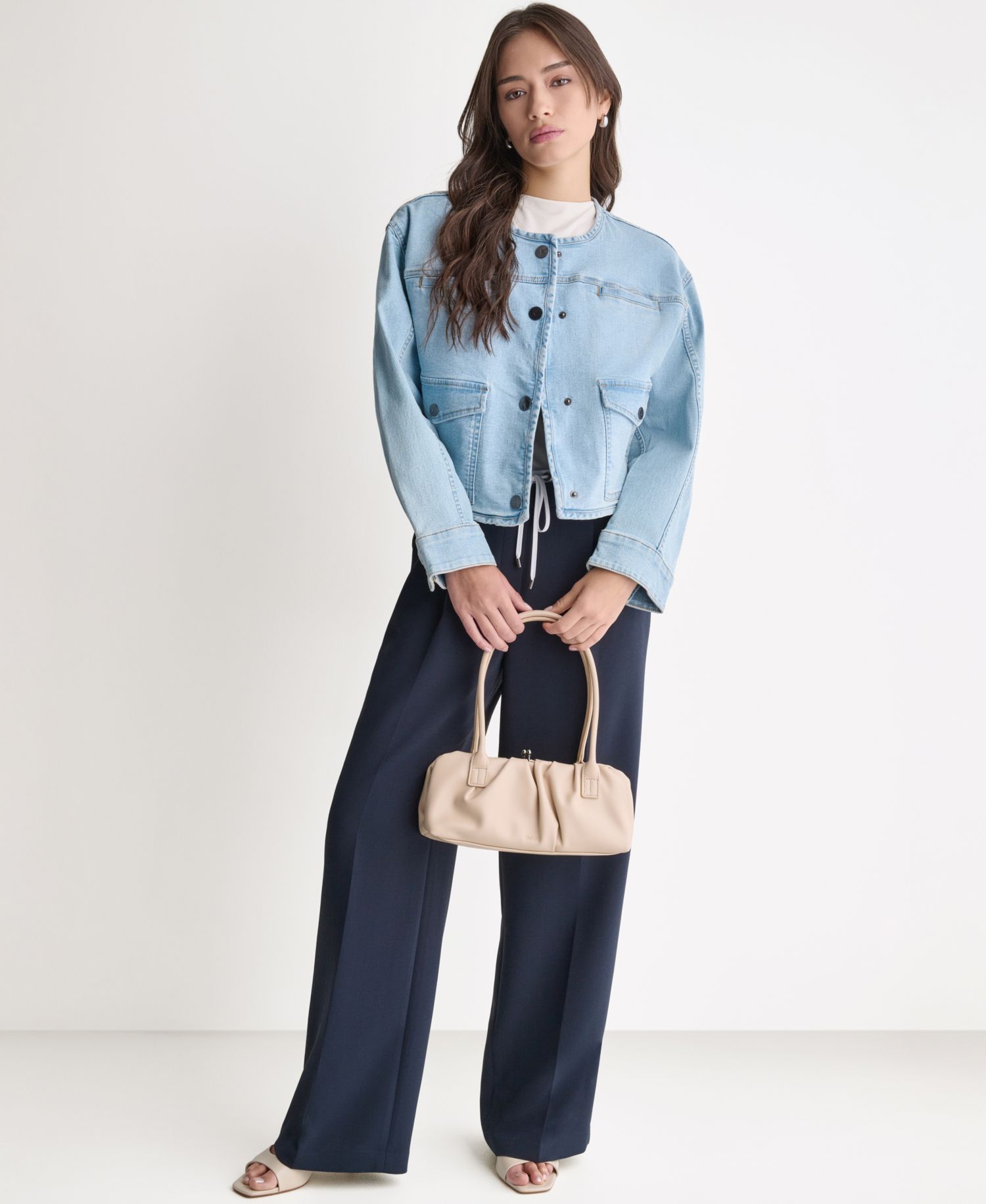 Women's Boxy Crewneck Button-Front Denim Jacket