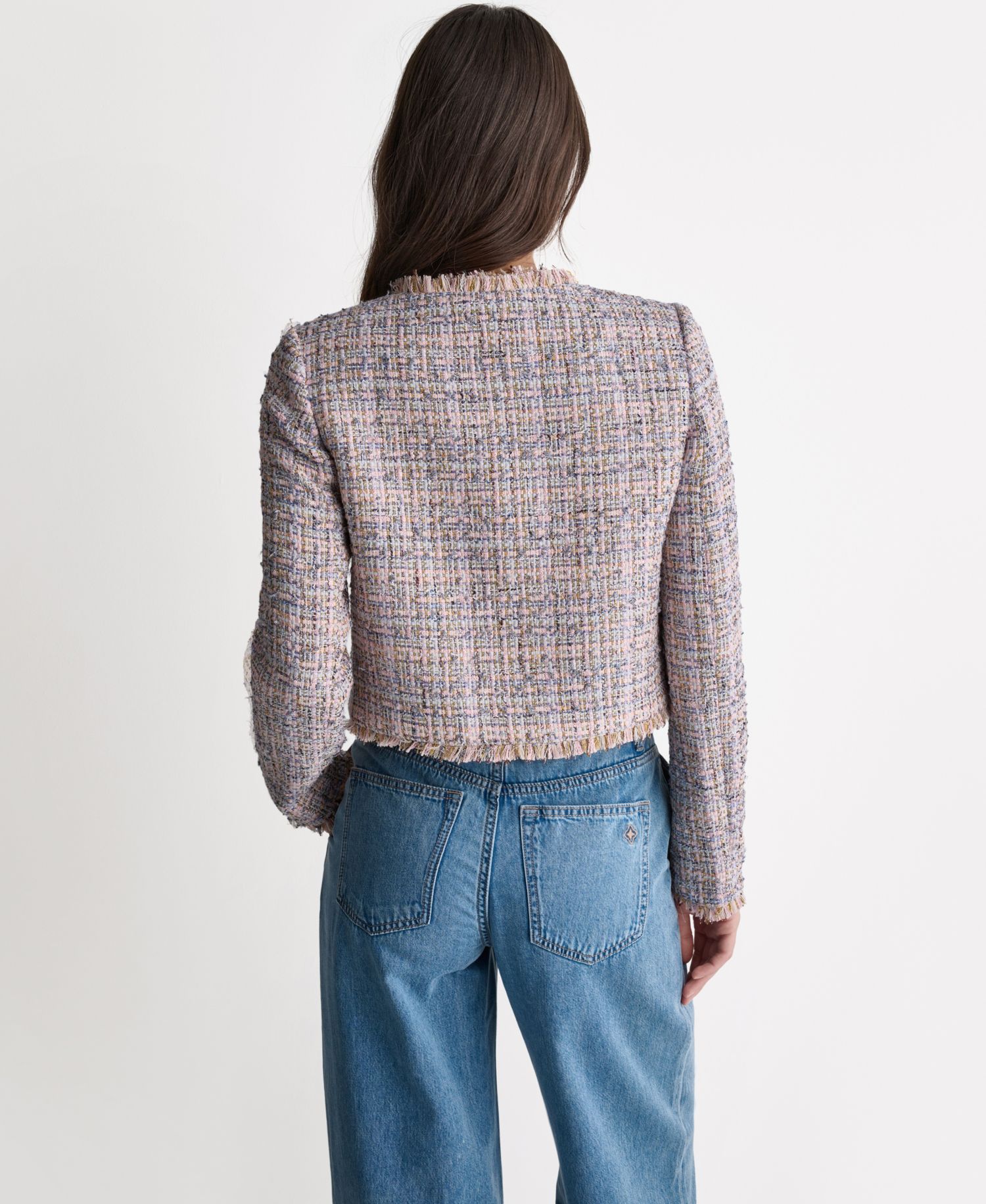 Women's Crewneck Fringe Detail Tweed Jacket