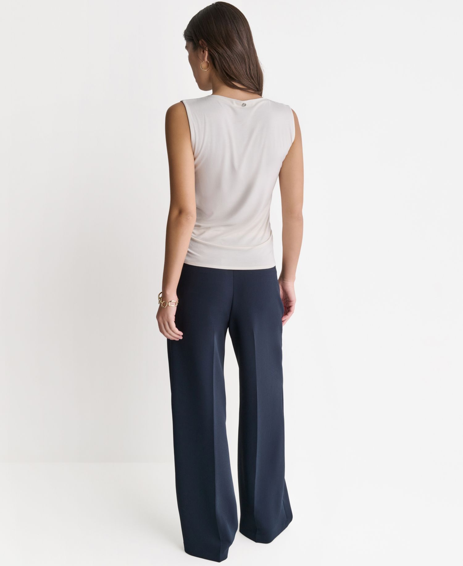 Women's Ruched Side Boat Neck Sleeveless Knit Top