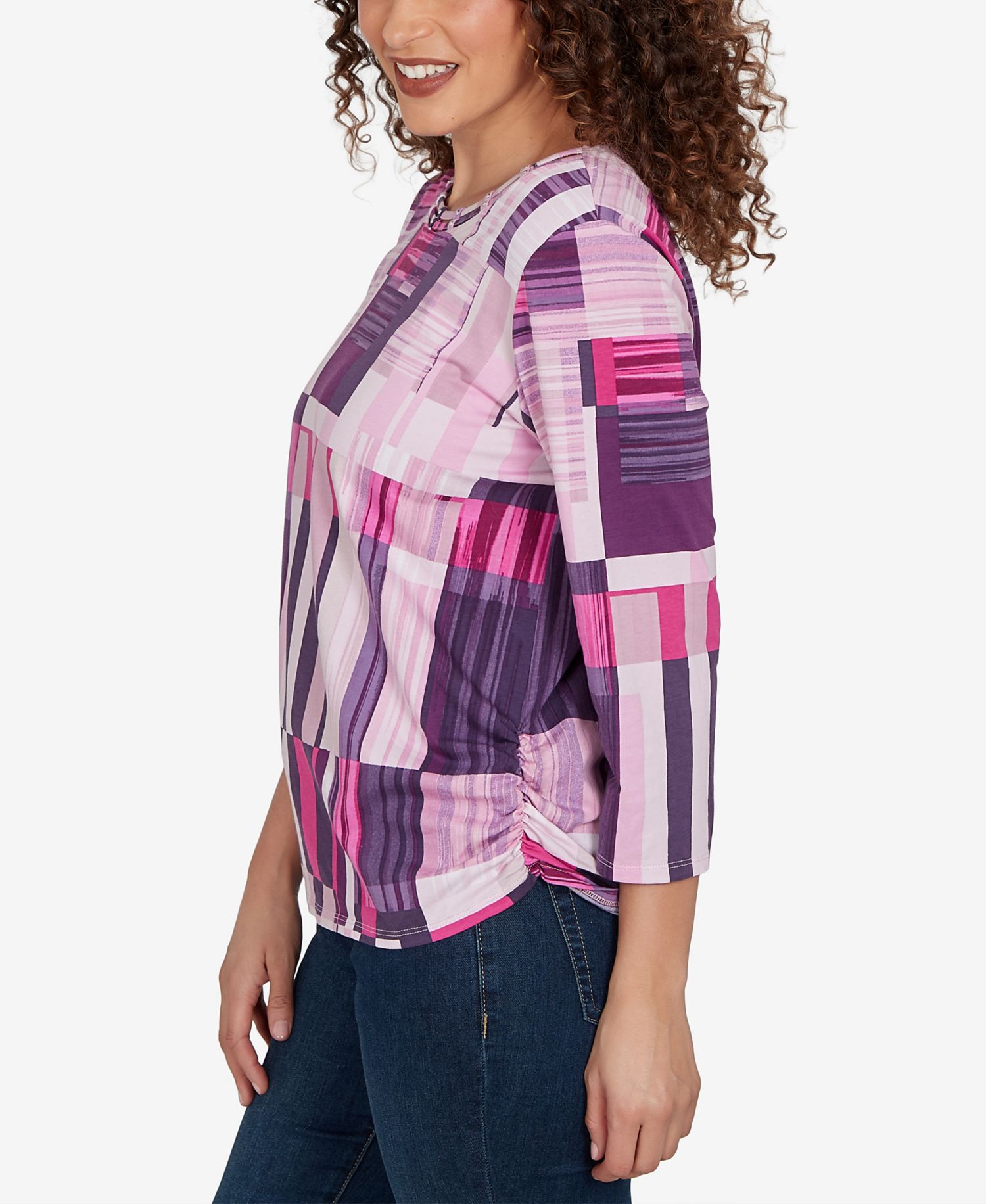 Petite Purple Bars Ruched Sides Top