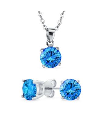 4CTW Round CZ Solitaire Stud Earrings and Pendant Necklace Set .925 Sterling Silver