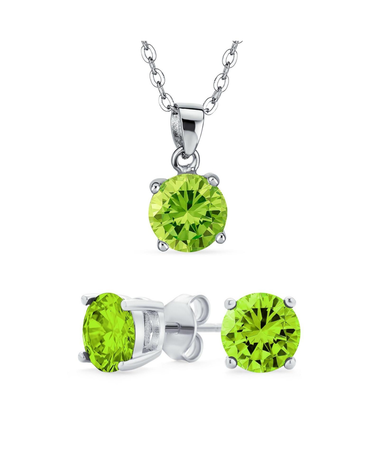 Bling Jewelry 4CTW Round Cz Solitaire Stud Earrings and Pendant Necklace Set .925 Sterling Silver - Light green may