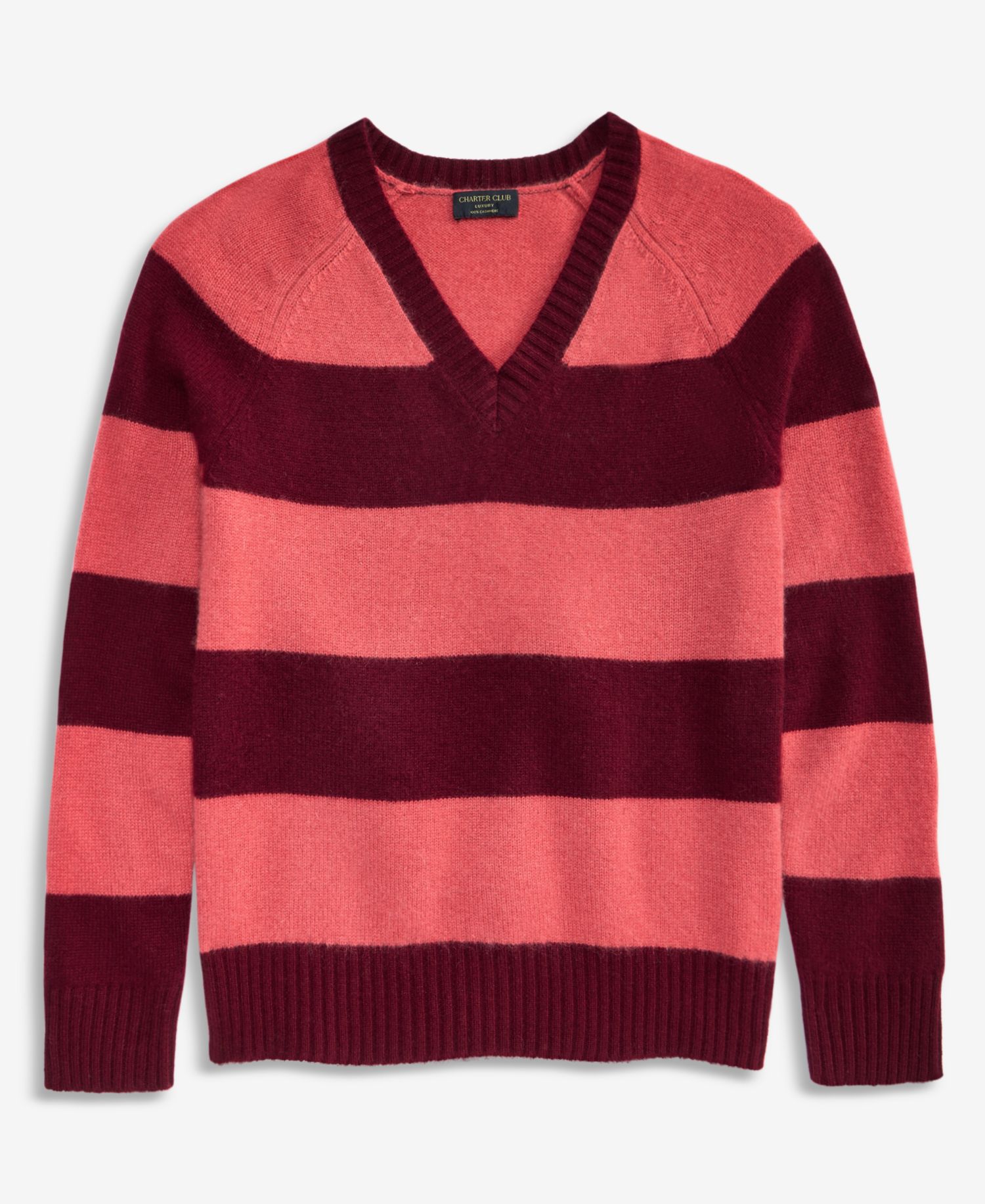 Women's 100% Cashmere Striped V-Neck Sweater