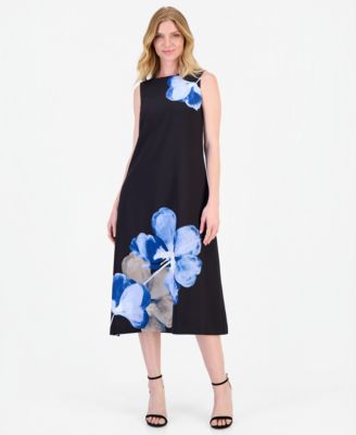 Women's Floral A-Line Sleeveless Midi Dress