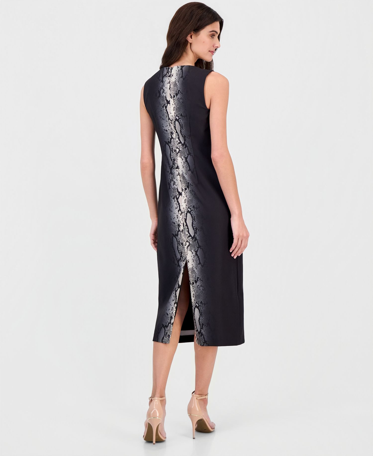 Women's Animal-Print Jewel-Neck Midi Dress