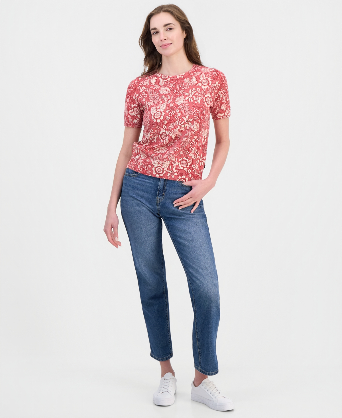 Nautica Women's Cotton Short-Sleeve Floral Sweater