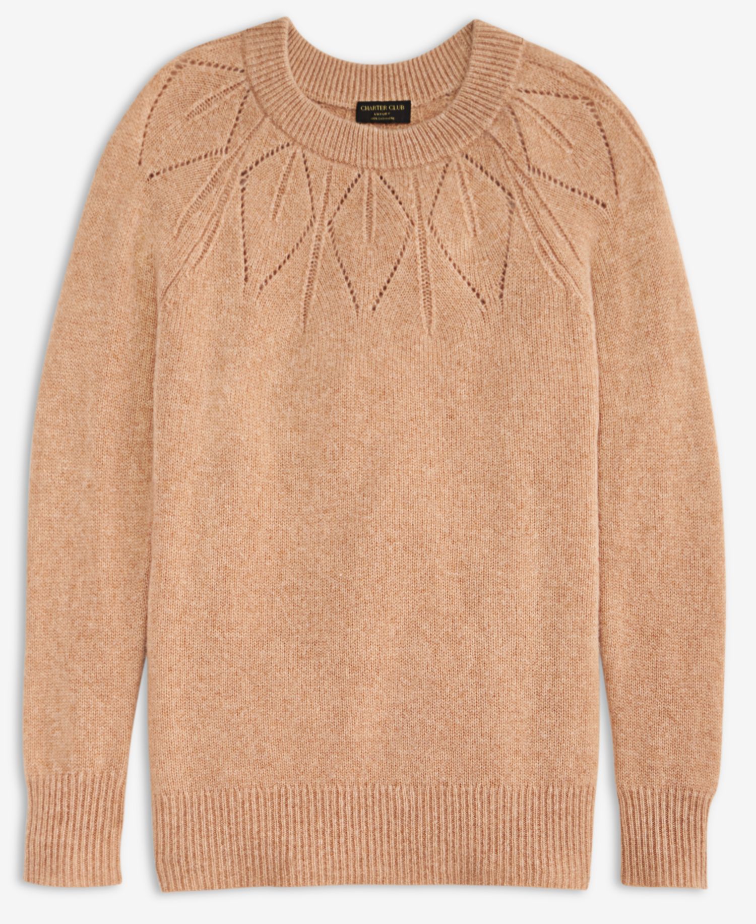 Women's Placed-Pointelle Crewneck 100% Cashmere Sweater