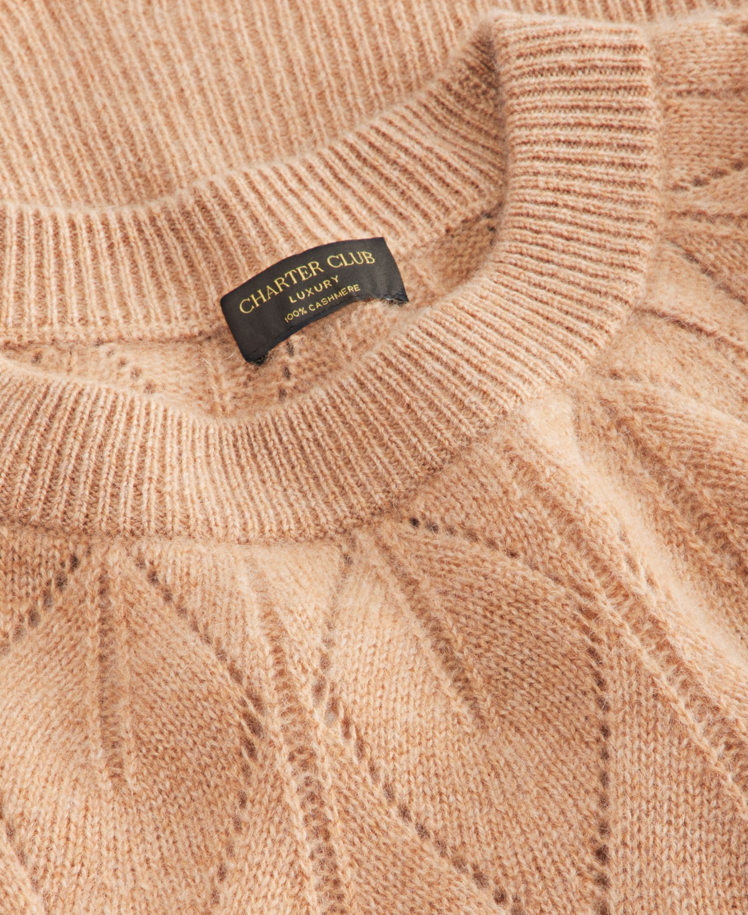 Women's Placed-Pointelle Crewneck 100% Cashmere Sweater