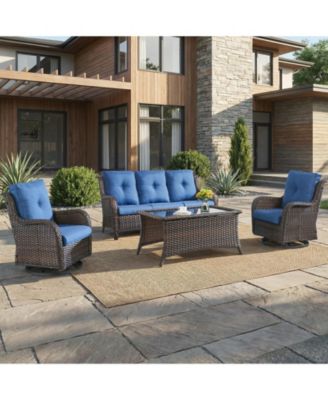 Wicker Patio Furniture Set with Coffee Table-4 Pieces All Weather Wicker Outdoor Furniture with High Back Swivel Patio Chairs Set