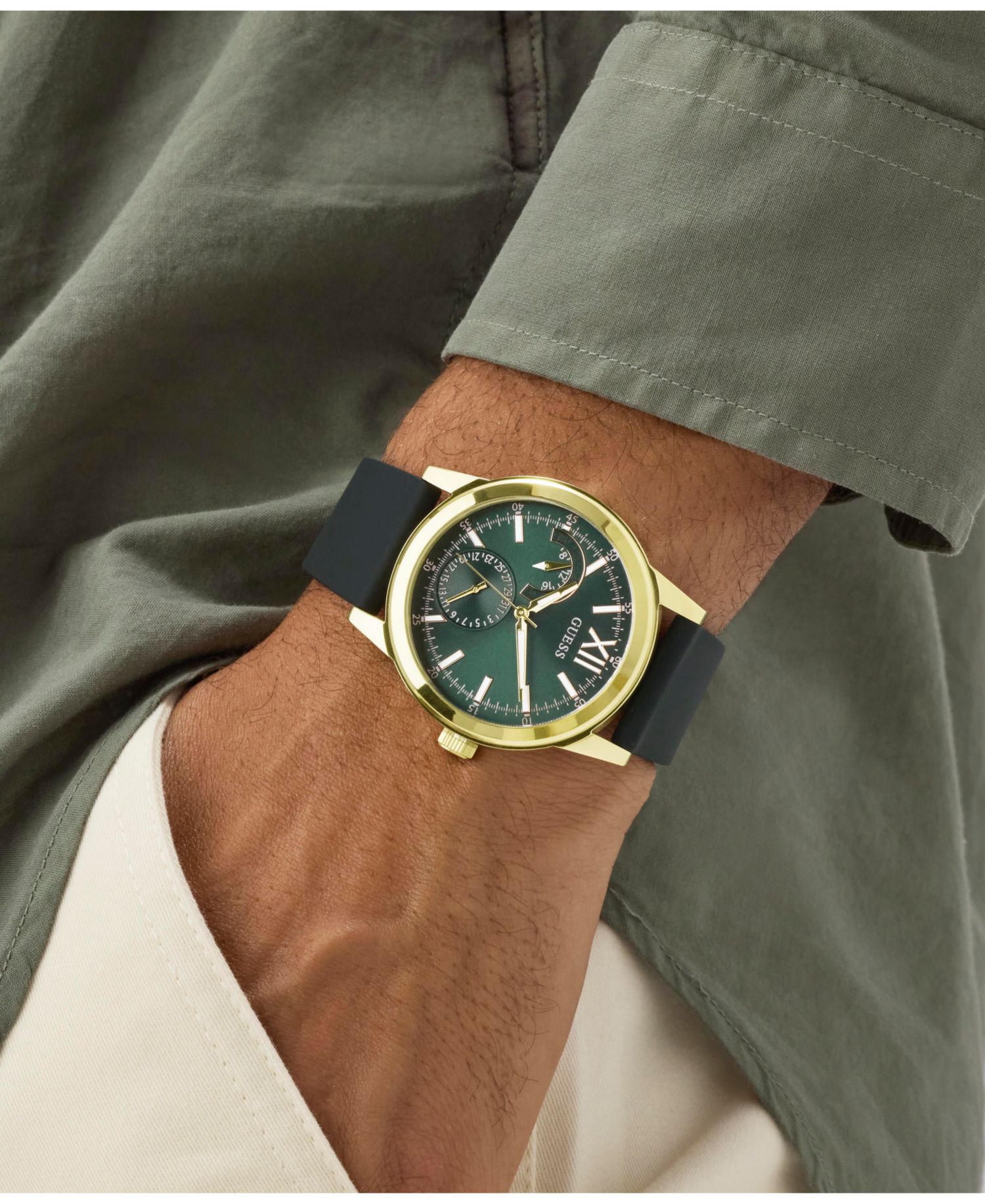 Men's Gold-Tone Silicone Strap Watch 42mm