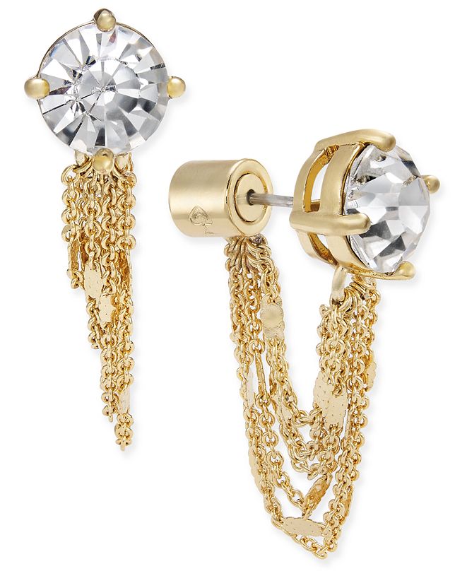kate spade new york Gold-Tone Crystal Stud and Chain ...