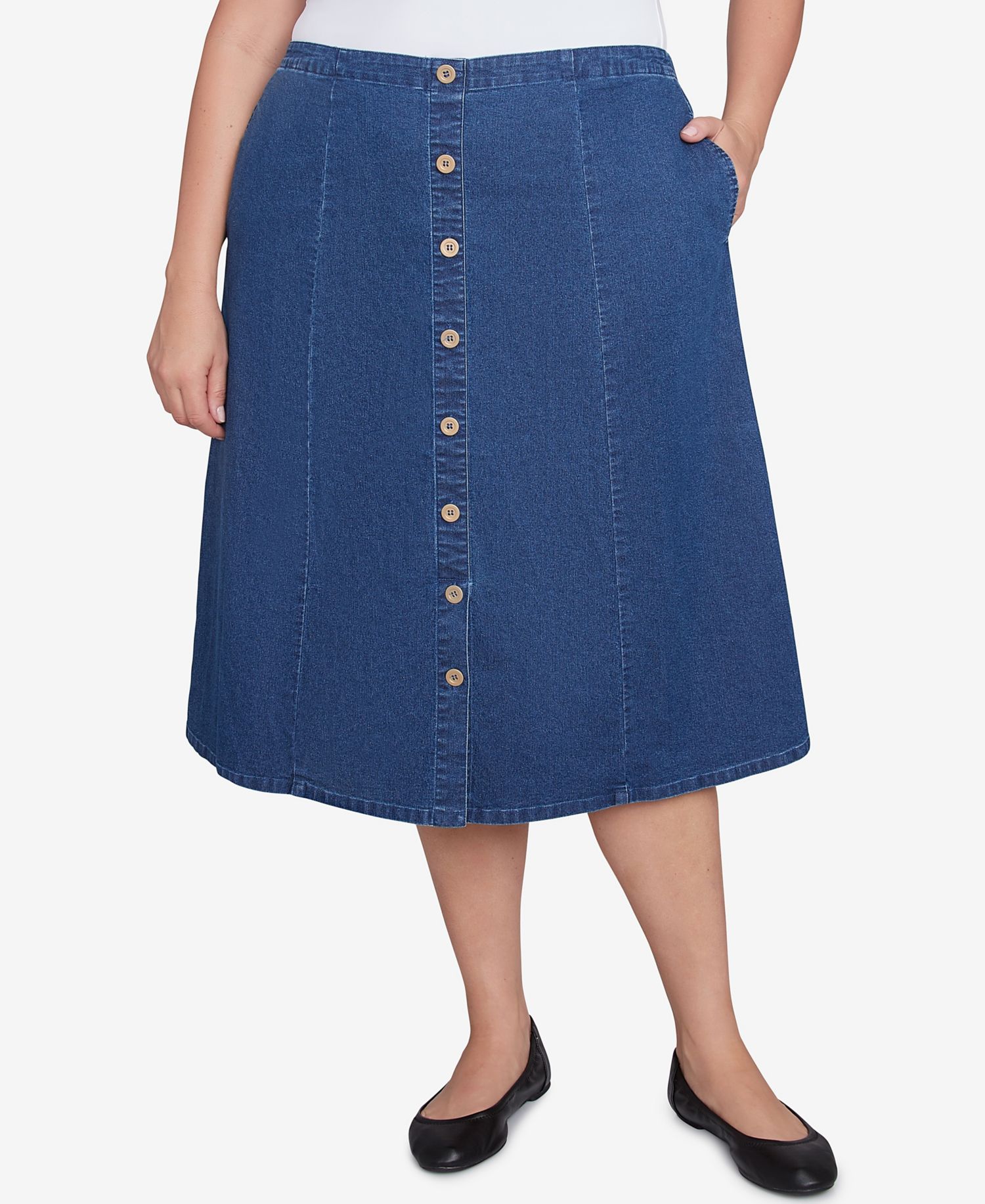Plus Size Paneled Full Length Denim Skirt