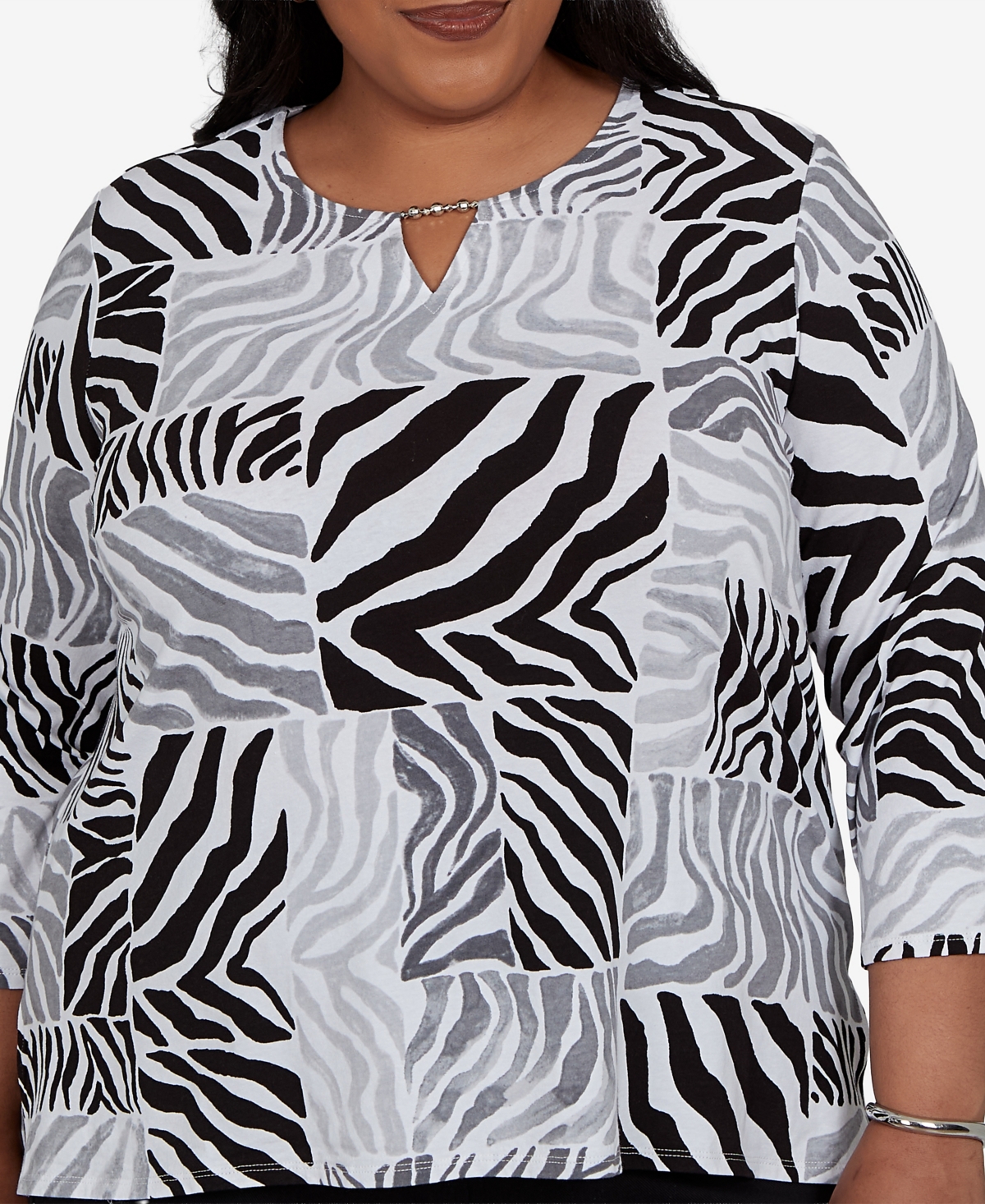 Alfred Dunner Plus Zebra Blocks Knit Top