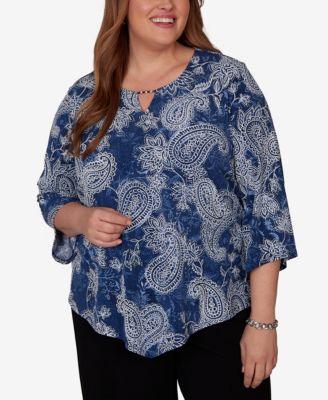 Plus Size Paisley Puff Printed Top
