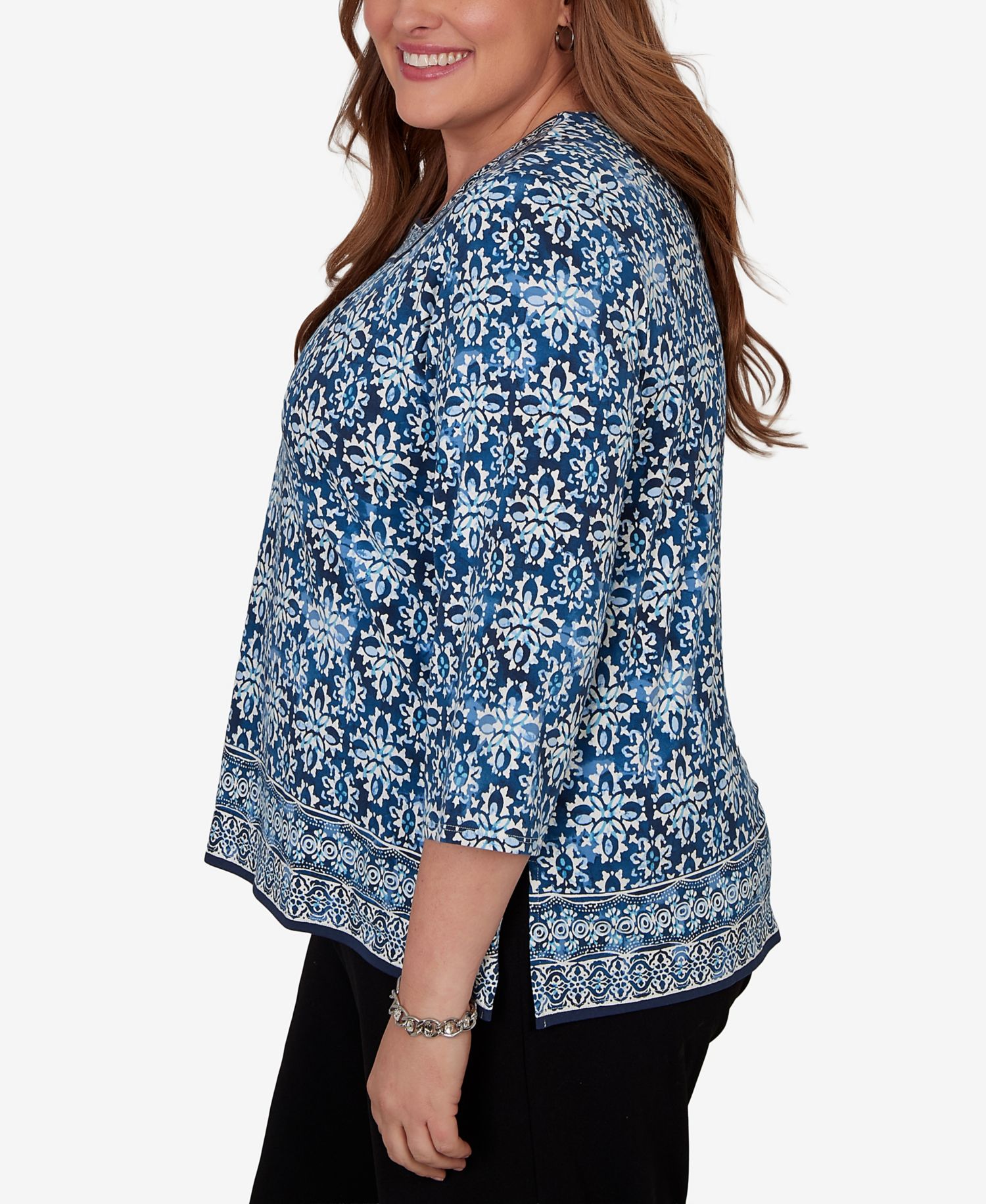 Plus Size Batik Tile Square Neck Top