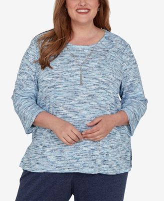 Plus Size Space Dye Top with Necklace