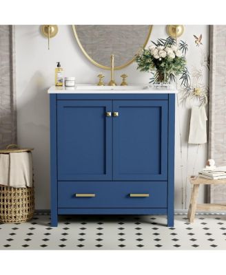30" Modern Solid Wood MDF Vanity With Ceramic Sink, 2 Doors And 1 Drawer Soft-Close, Cabinet Sink