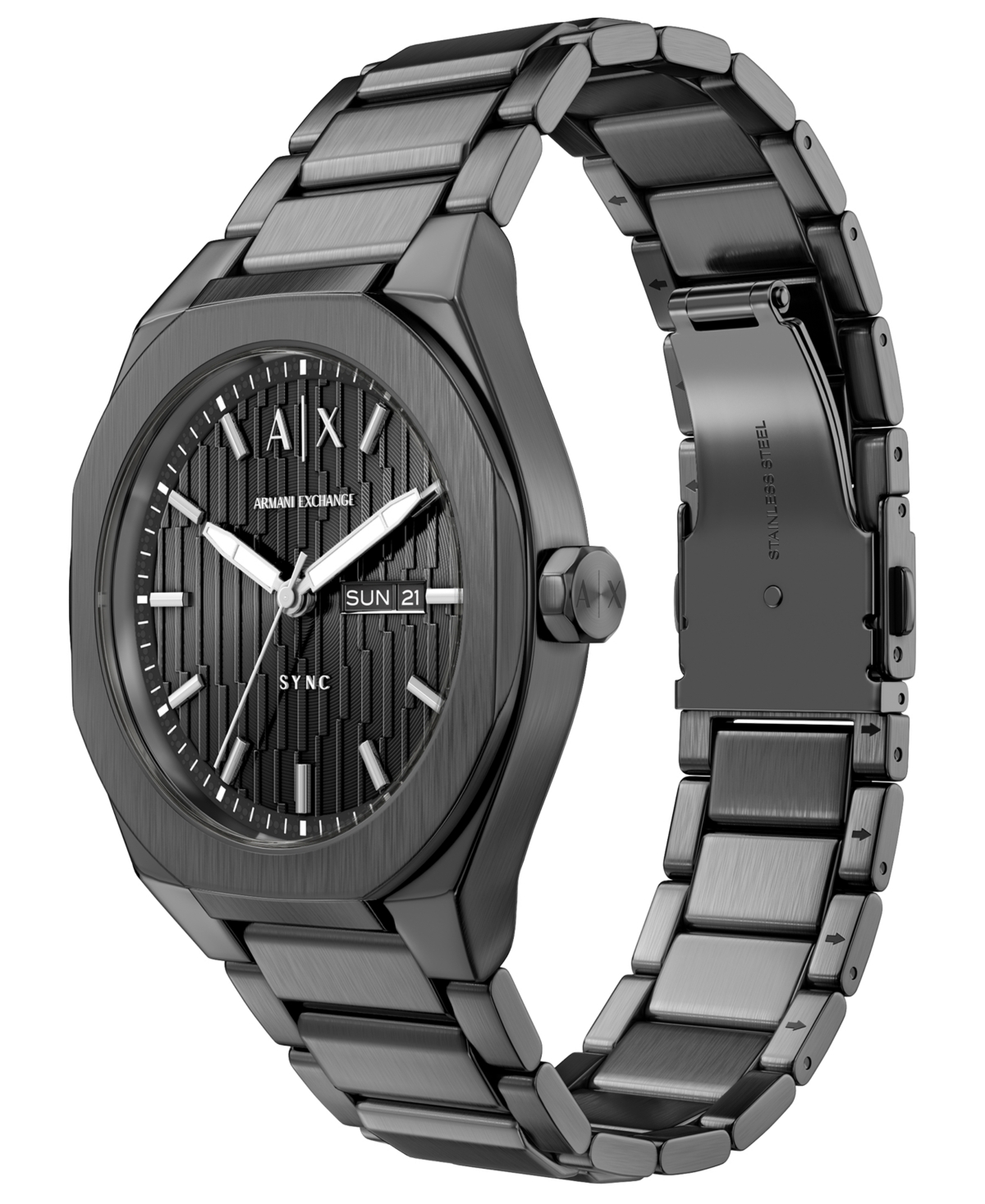 Armani Exchange Men's Sync Quartz Day-Date Gunmetal Stainless Steel Watch 42mm