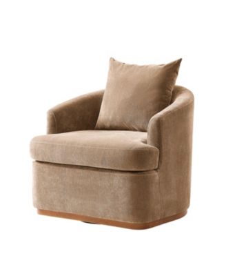 Estefania Modern Chenille Swivel Barrel Chair with Unique Arms and Solid Wood Legs