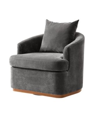 Estefania Modern Chenille Swivel Barrel Chair with Unique Arms and Solid Wood Legs