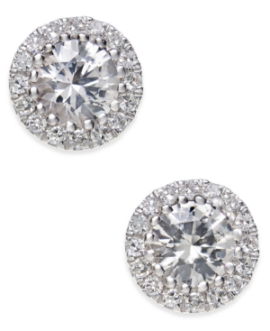 image of White Sapphire (5/8 ct. t.w.) and Diamond (1/10 ct. t.w.) Stud Earrings in 14k White Gold