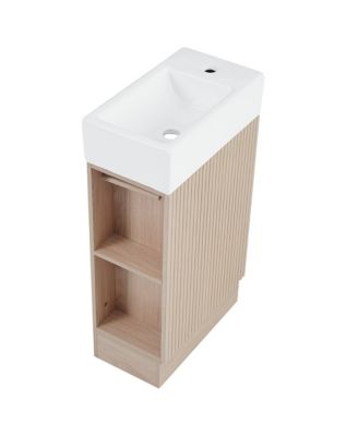 18.6 Inch Bathroom Vanity Cabinet with Sink Two Tier Shelf Reversible Left or Right Orientation
