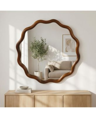 36" Round Decorative Wall Mirror with Wavy Design for Bedroom, Bathroom