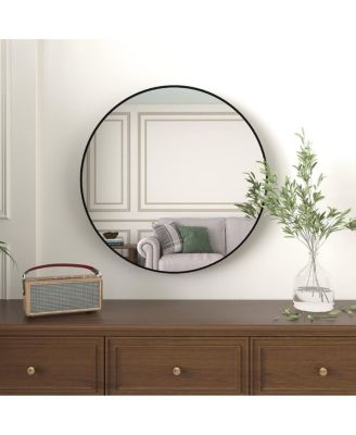 36" Large Round Wall Mirror, Modern Decorative Metal Circle Mirror for Living Room, Entryway