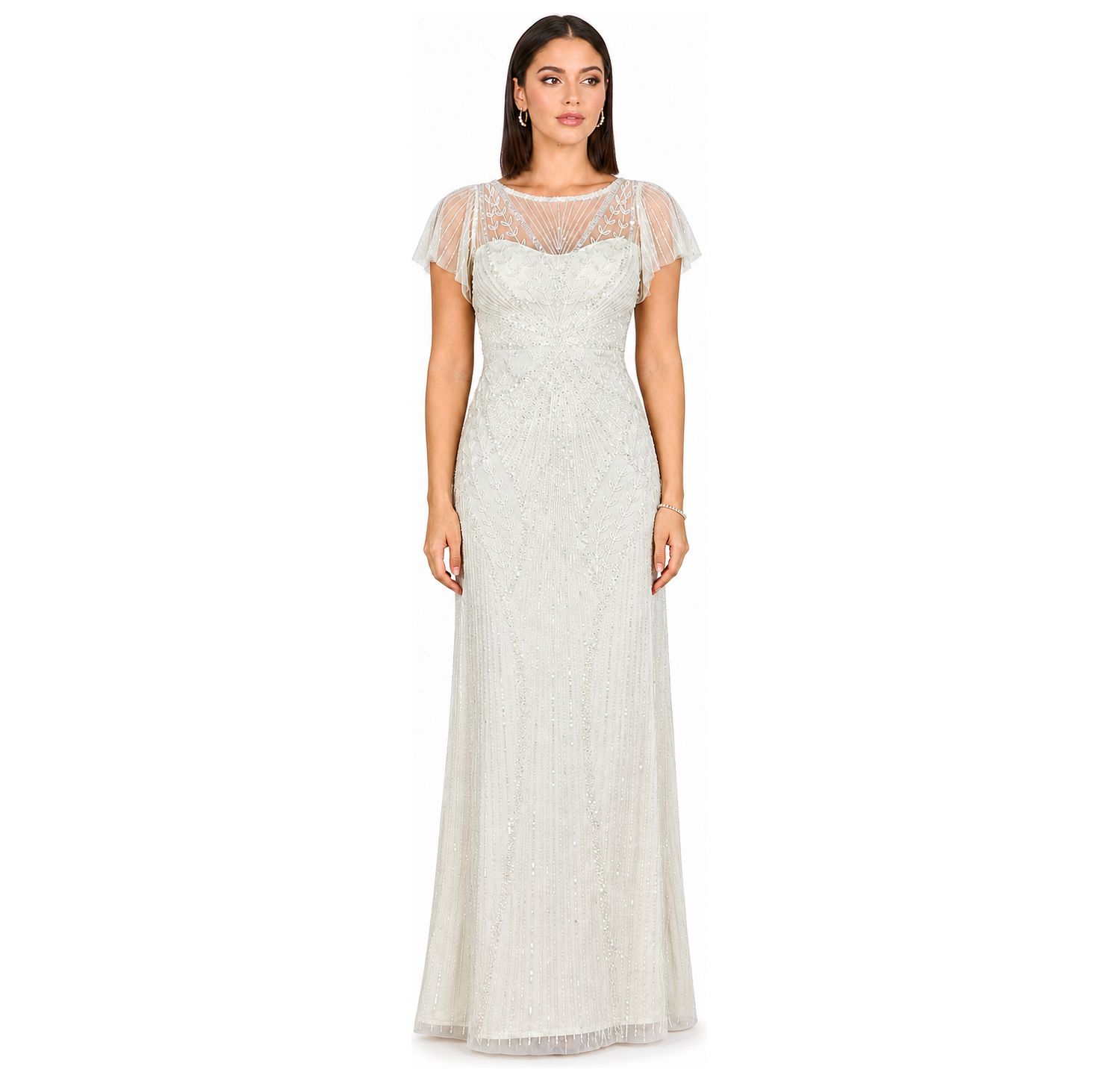 Women's Beaded Faux-Wrap V-Neck Bridal Gown