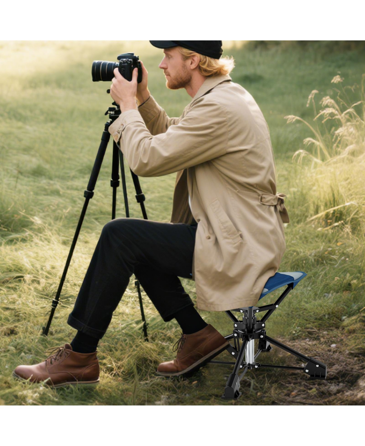 Gymax 360 degree Swivel Camping Stool Foldable Outdoor Chair with Oxford Seat and Metal Frame