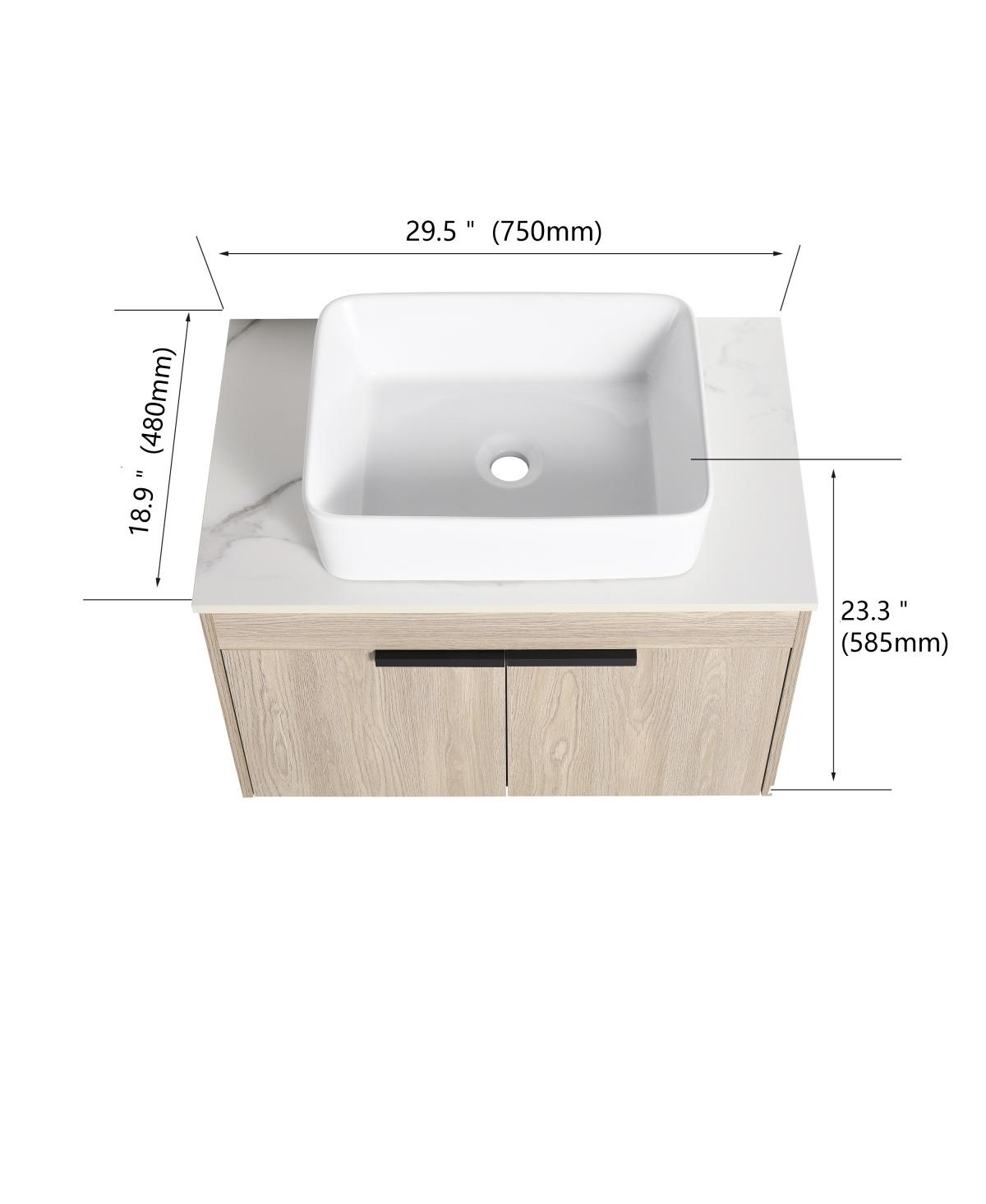 Sillysis Wall Mounted Bathroom Vanity with Ceramic Vessel Sink, Side Storage Shelf, Soft Close Doors