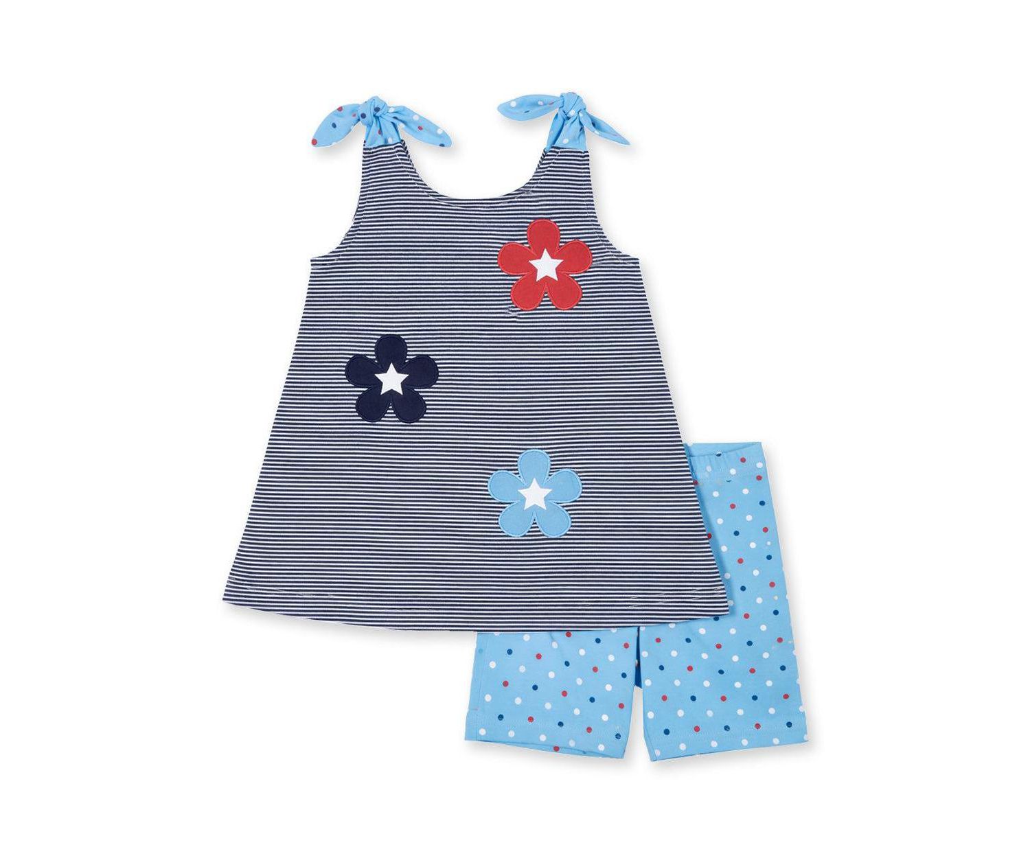 Baby Girl Stripe Knit Short Set With Flowers and Stars