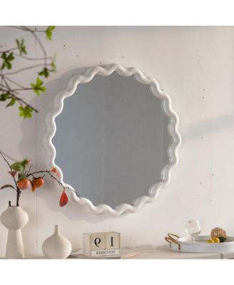 28" Modern Round Decorative Wall Mirror with Matte Wavy Frame