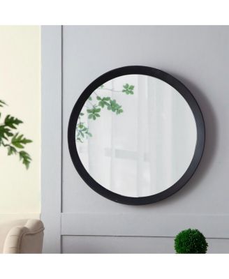 20" Round Solid Mango Wood Wall Mirror, Modern Bathroom Vanity Mirror for Entryway and Bedroom