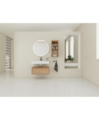 29.5 Inch Wall Mounted Modern Bathroom Vanity with Resin Sink, Soft Close Drawer, Side Cabinet for Ample Storage